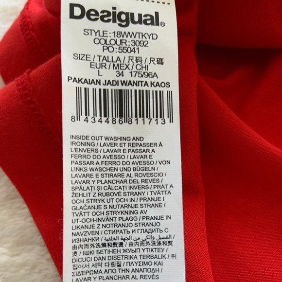Desigual Short Sleeve Top Red Embroidered Sequin Pig Festive Holiday Size L - Picture 9 of 10